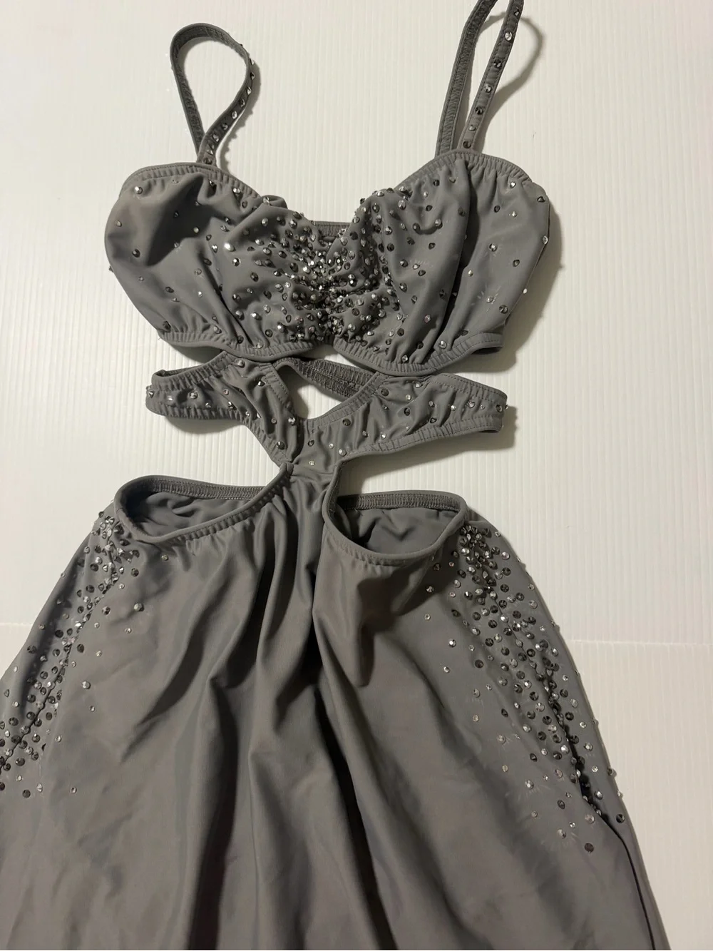 Kelle dance solo lyrical costume gray CLOSER TO FINE 8434 rhinestoned MA adult